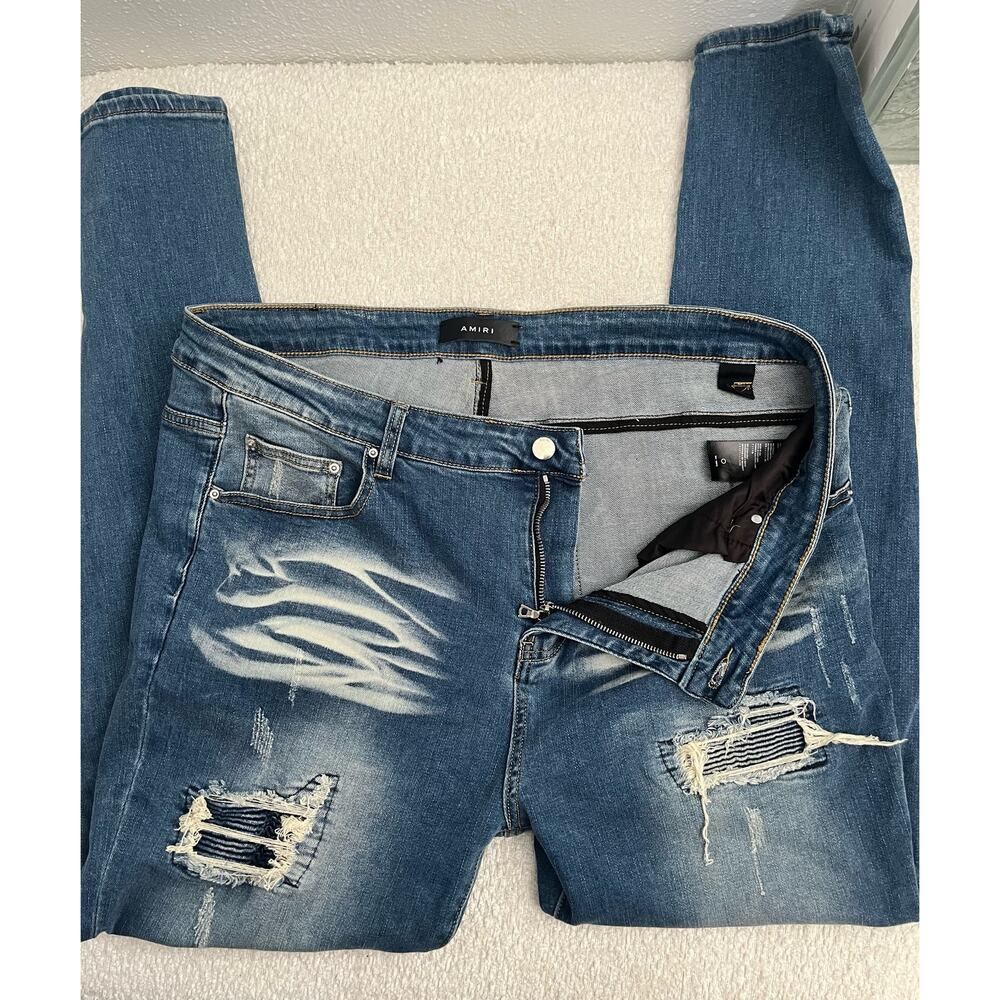 AMIRI Denim Jeans Sz 40 Distressed Ripped Repair Patched - Picture 4 of 10